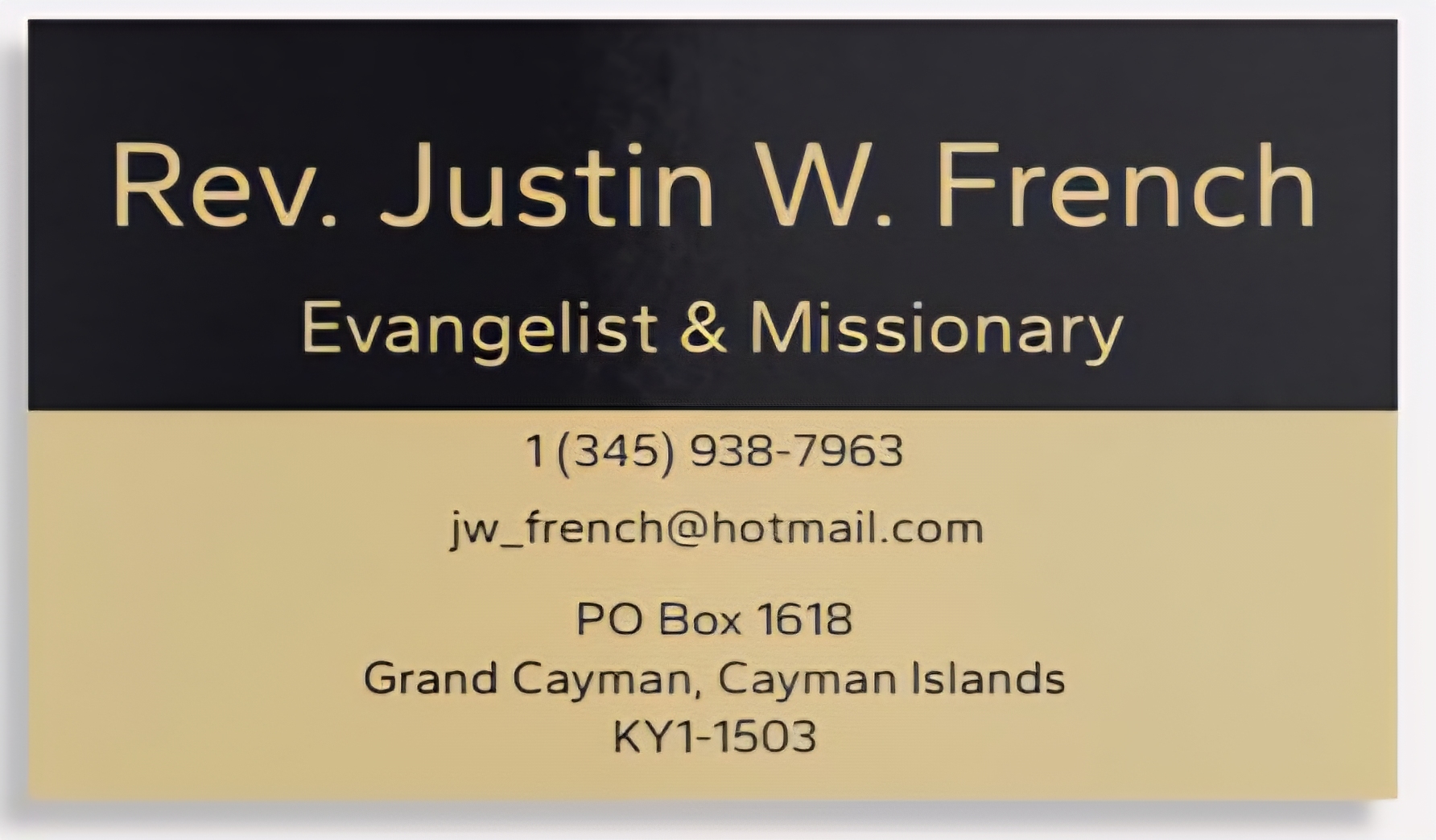 Ministry contact card